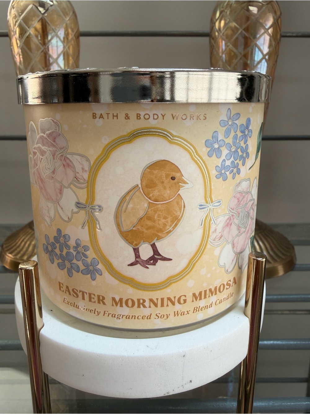 Bath & Body Works 3 Wick Easter Morning Mimosa Candle - Has themed lid NWT